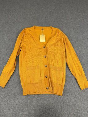Verabendi Womens Mustard Yellow Button-Front Pocket Cardigan Sweater M NWT